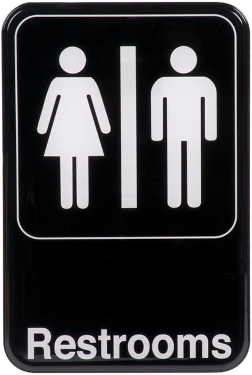 6" x 9" Restrooms Sign with Easy Peel Self-Adhesive White on Black Color Set of 2- Waterproof Self Adhesive Store Signs Indoor/Outdoor Warning Marker Home Business Use