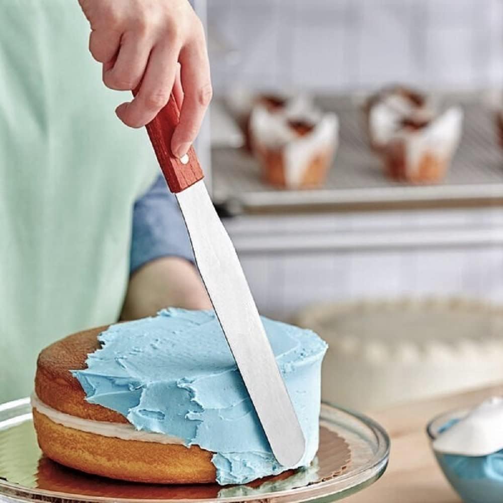 Flexible Icing Spatula Stainless Steel with Wood Handle- Butter Cake Cream Spatulas Icing Frosting Spreader Cake Decorating Spatulas for Professional Home Baking