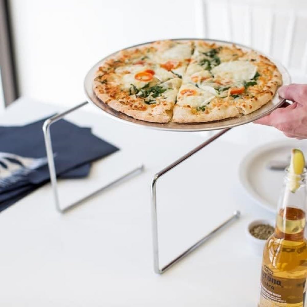 9-1/2" x 9" x 6-1/2" Wire Pizza Tray Stand Chrome Plated Set of 2- Metal Pizza Stand Tray Tabletop Pizza Pan Riser Food Platter Tray and Display Rack Metal Pizza Table Stand