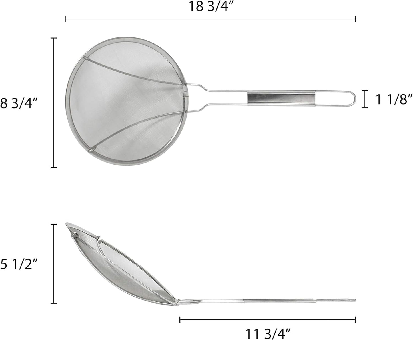 Round Fine Mesh Wire Skimmer Nickel Plated- Kitchen Utensil Food Strainer Skimmer Spoon for Cooking Sieve Sifters Rice Quinoa Pasta Fruits Vegetables etc.