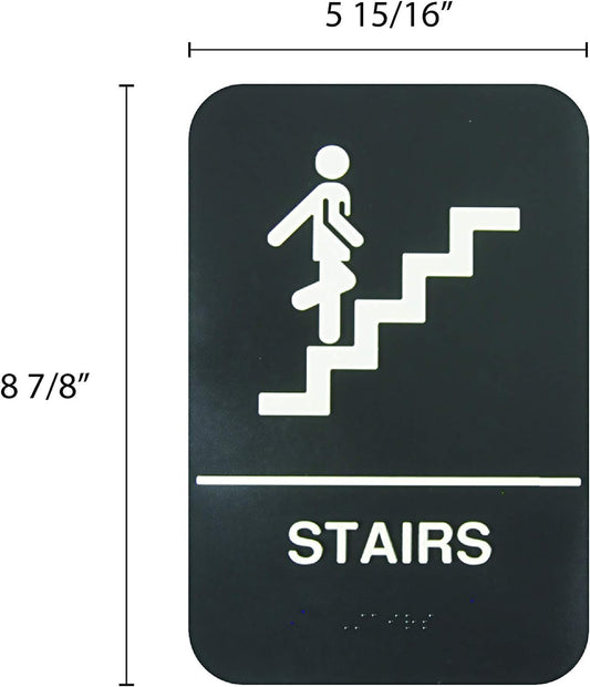6" x 9" Stairs Sign with Braille Easy Peel Self-Adhesive White on Black Color Set of 2- Waterproof Self Adhesive Store Signs Indoor/Outdoor Warning Marker Home Business Use
