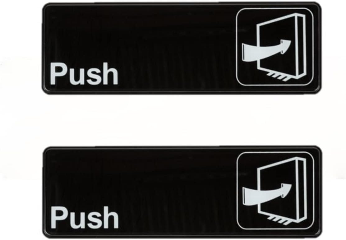 9" x 3" Push Sign with Easy Peel Self-Adhesive White on Black Color Set of 2- Door Sign Waterproof Self Adhesive Store Signs Indoor/Outdoor Warning Marker Home Business Use