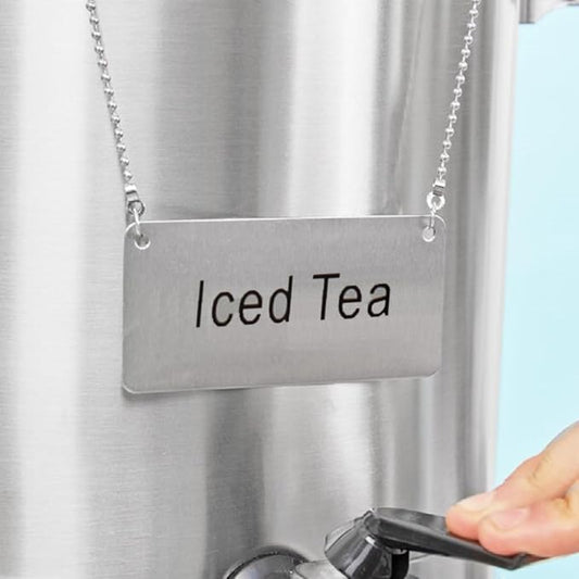 3-1/2" x 1-2/3" Chain Sign Stainless Steel with 13-1/8" Chain Length- Beverage Sign Drinks Labels for Coffee Urns Beverage Dispensers Carafes for Party Restaurant Banquet