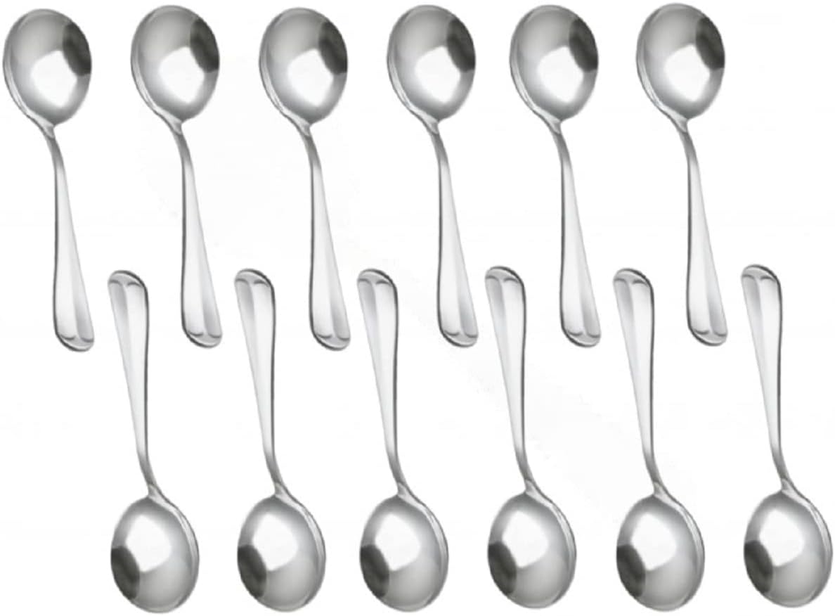 Dakota Stainless Steel Set of 12- Stainless Steel Silverware Flatware Cutlery Kitchen Tableware Set for Home and Restaurant for Soup Spoons Round Spoons