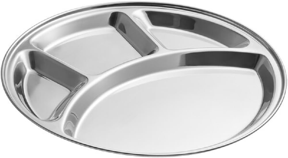 Stainless Steel Tray- Portion Control Plate Divided Plate Reusable Dinnerware Compartment Plate Dishwasher Safe Perfect for Dinner Dishes