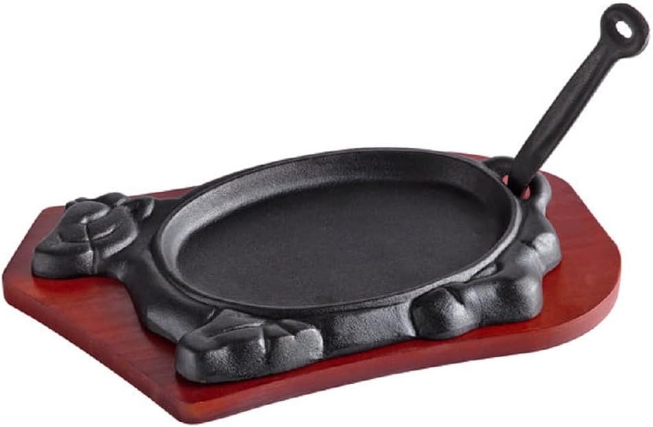 3 Piece Oval Cast Iron Sizzle Platter Set - Sizzler Plates Skillet Set Fajita Plate Fajita Pan With Wooden Base Perfect for Meats Steak Fish And Vegetables