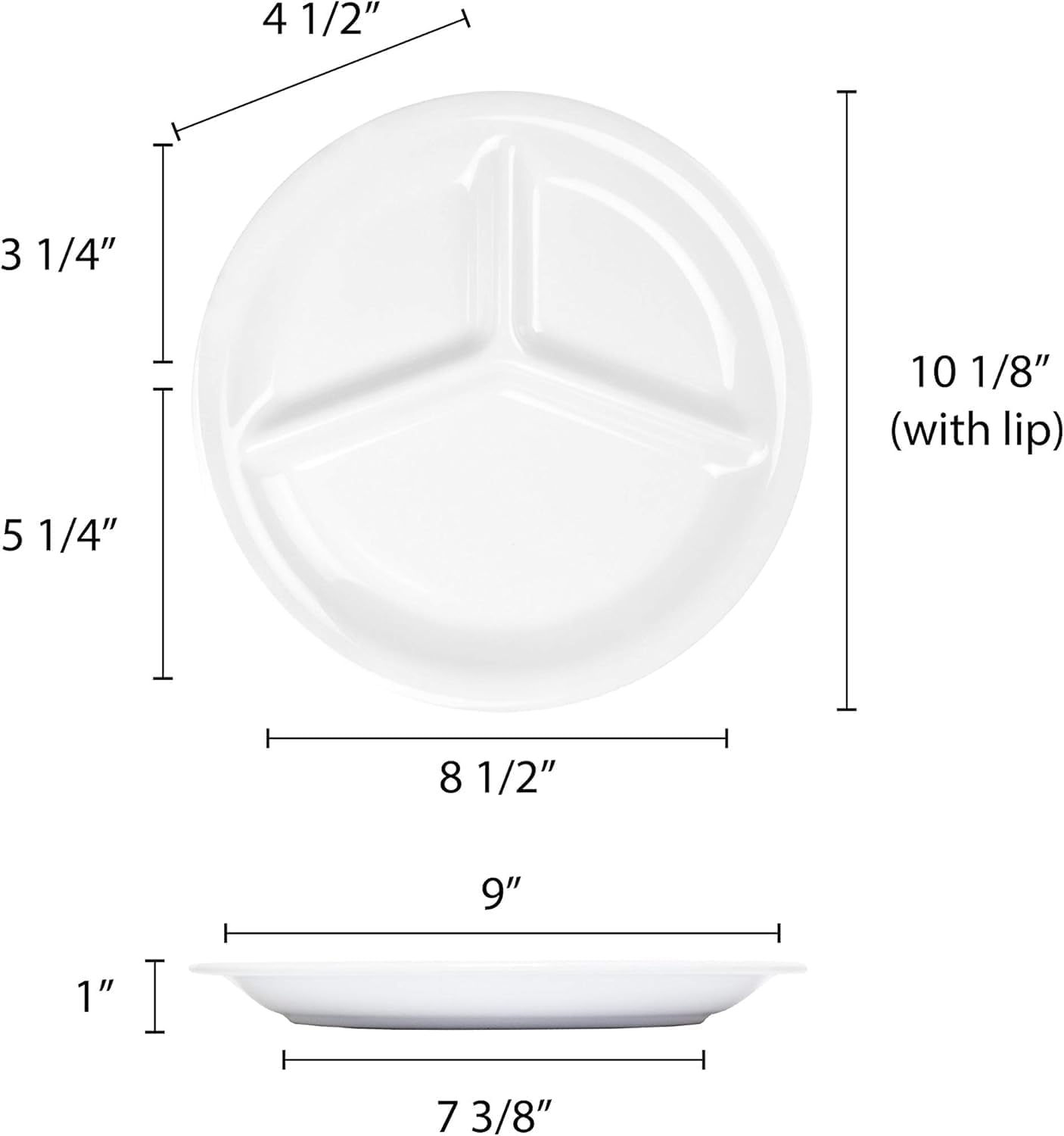 3 Compartment 10 1/4” Divided Plate Melamine Set of 12- Dishwasher Safe Break-Resistant Serving Platter Dinner Plates Portion Plates for Dinner Home Kitchen Restaurants