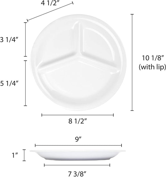 3 Compartment 10 1/4” Divided Plate Melamine Set of 12- Dishwasher Safe Break-Resistant Serving Platter Dinner Plates Portion Plates for Dinner Home Kitchen Restaurants