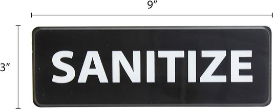 9" x 3" Sanitize Sign with Easy Peel Self-Adhesive White on Black Color Set of 2- Door Sign Waterproof Self Adhesive Store Signs Indoor/Outdoor Warning Marker Home Business Use