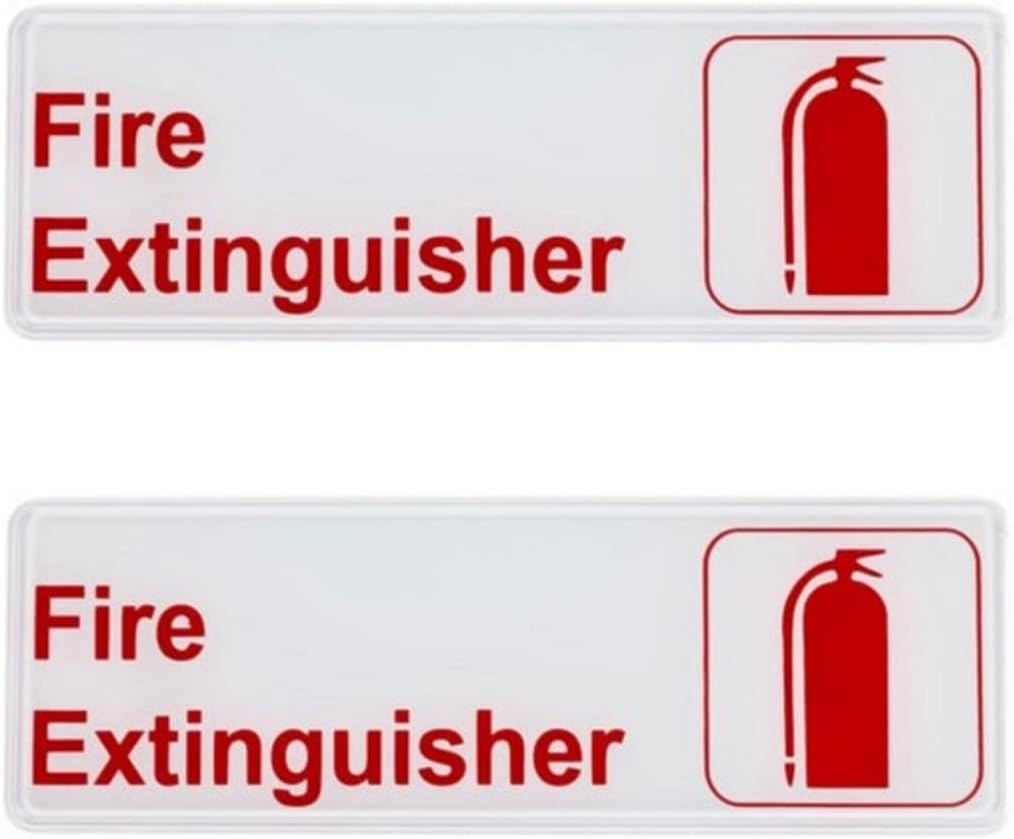 9" x 3" Fire Extinguisher Sign with Easy Peel Self-Adhesive Red on White Color Set of 2- Door Sign Waterproof Self Adhesive Store Signs Indoor/Outdoor Warning Marker Home Business Use
