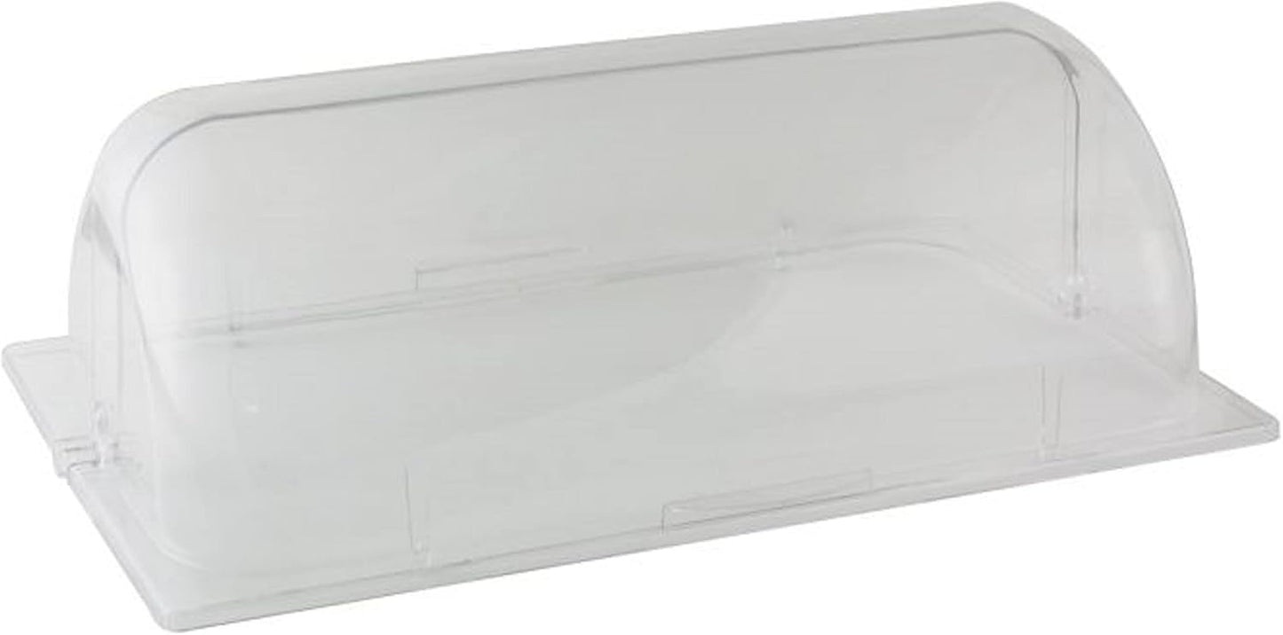 21-1/9" x 14-1/4" x 7-1/3" Roll Top Chafer Cover Opens on both ends Clear Color- Food Pan Cover Pastry Cover Display Cover Serving Platter Cover Clear Food Pan Cover