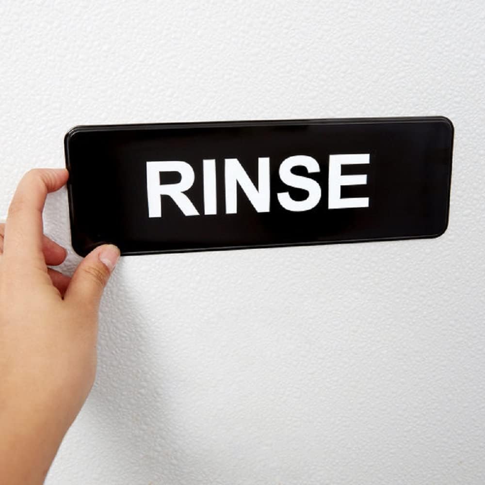 9" x 3" Rinse Sign with Easy Peel Self-Adhesive White on Black Color Set of 2- Door Sign Waterproof Self Adhesive Store Signs Indoor/Outdoor Warning Marker Home Business Use