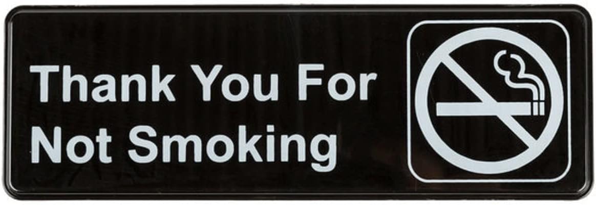 9" x 3" Thank you For Not Smoking Sign with Easy Peel Self-Adhesive White on Black Color Set of 2- Door Sign Waterproof Self Adhesive Store Signs Indoor/Outdoor Warning Marker Home Business Use