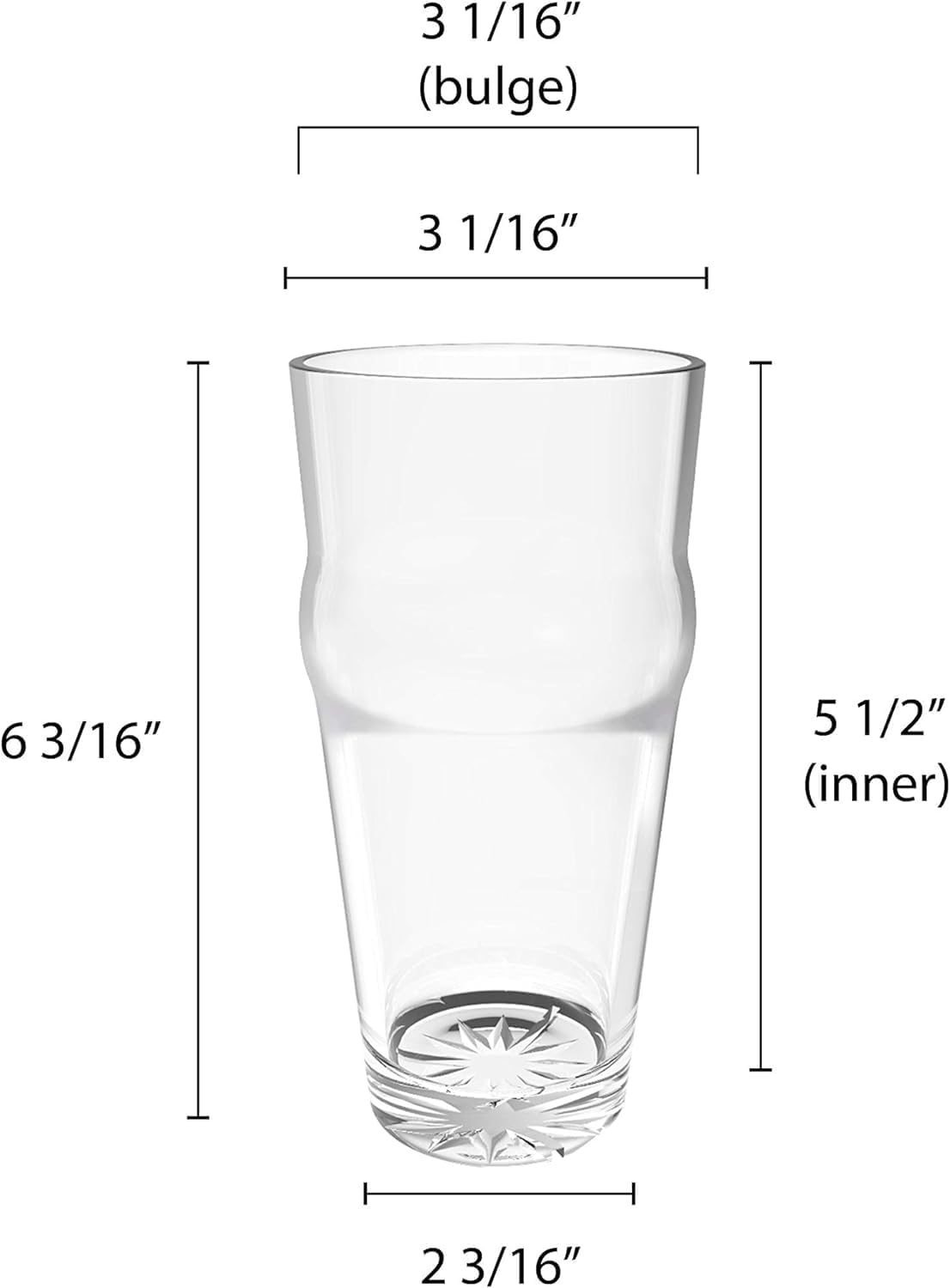 English Pub Glass Polycarbonate with Starburst Heavy Base Clear Color Comes in each- Pint Glass British Beer Glass Classics Craft Beer Glass Tumbler Pub Beer Glass