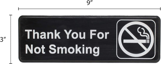 9" x 3" Thank you For Not Smoking Sign with Easy Peel Self-Adhesive White on Black Color Set of 2- Door Sign Waterproof Self Adhesive Store Signs Indoor/Outdoor Warning Marker Home Business Use