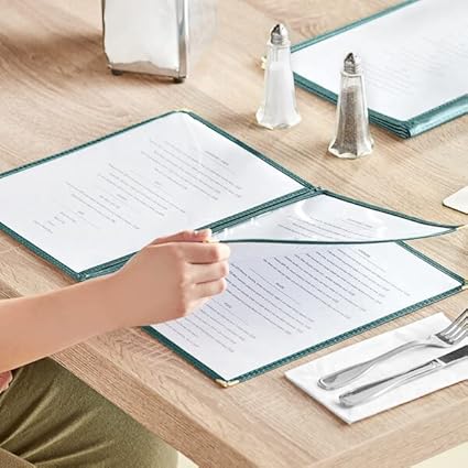 Triple Page Book Fold Restaurant Menu Covers 3 Page 6 View Set of 10- Crystal Clear Menu Covers Sleeve Menu Folder Menu Book Holders for Bar Cafe Restaurant