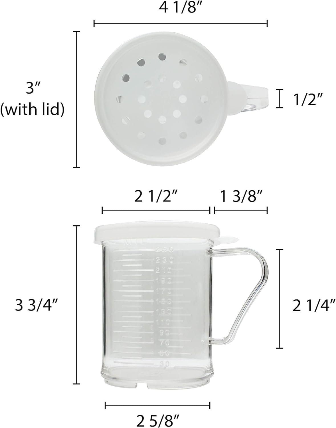 10 oz Polycarbonate Dredger with Handle 3 Snap-On Polycarbonate lids Set of 12- Dredge Shaker Spice Shaker