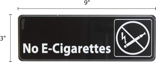 9" x 3" No E-Cigarettes Sign with Easy Peel Self-Adhesive White on Black Color Set of 2- Door Sign Waterproof Self Adhesive Store Signs Indoor/Outdoor Warning Marker Home Business Use