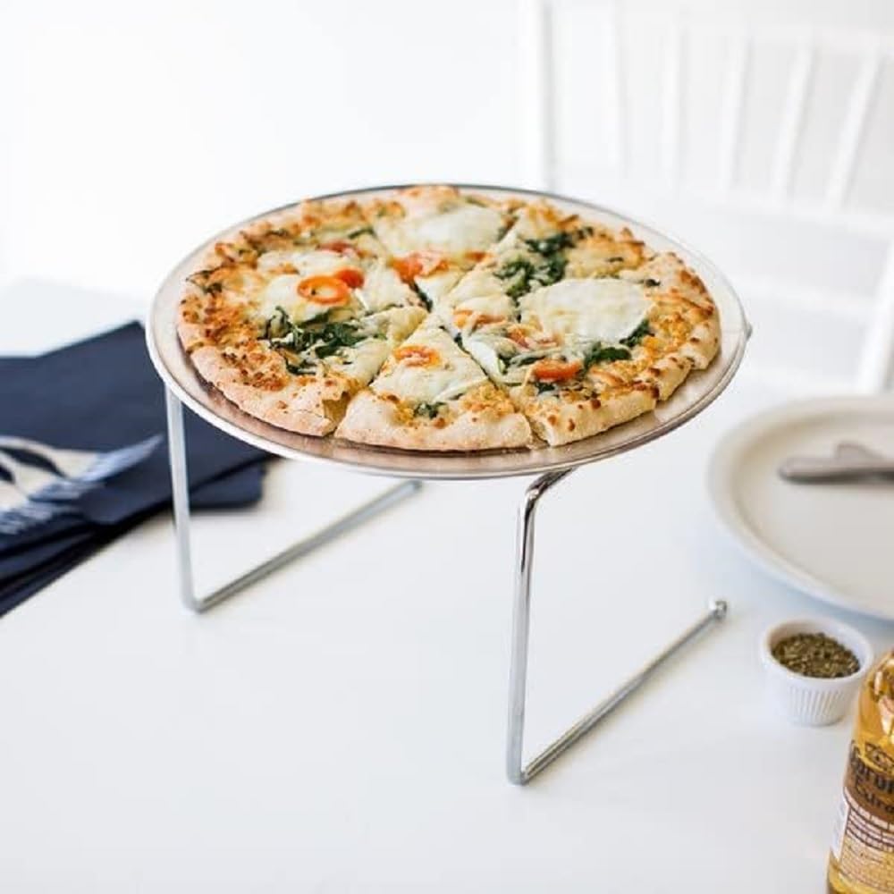 9-1/2" x 9" x 6-1/2" Wire Pizza Tray Stand Chrome Plated Set of 2- Metal Pizza Stand Tray Tabletop Pizza Pan Riser Food Platter Tray and Display Rack Metal Pizza Table Stand