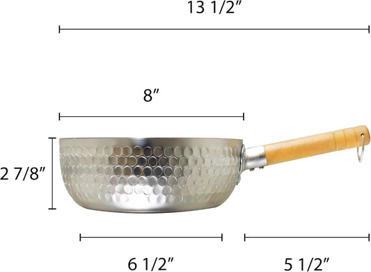 Aluminum Snow Flat Pan Saucepan-Traditional Japanese Saucepan with Wood Handle Great for Ramen Tempura Milk Soup Pot Noodles Porridge Boiled Soup for Home and Kitchen