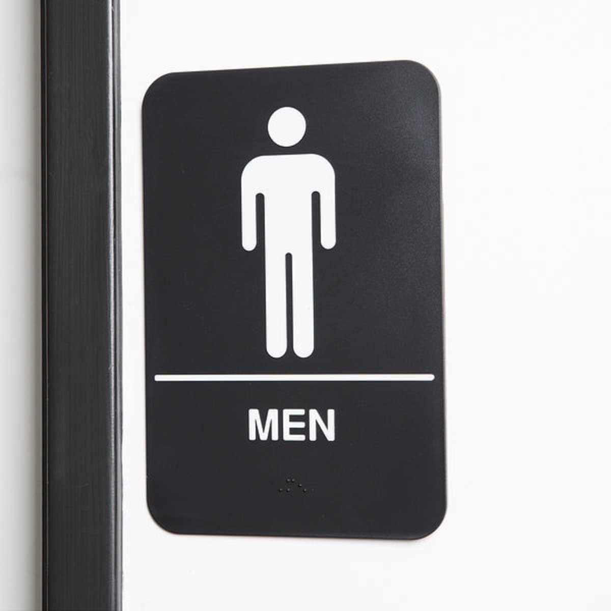 Set of 2 Men Restroom Sign with Braille 6" x 9" with Easy Peel Self-Adhesive White on Black Color- Bathroom Signs Waterproof Long-Lasting Self Adhesive for Indoor/Outdoor Home or Business Use