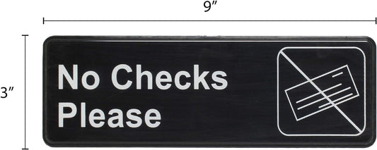 9" x 3" No Checks Please Sign with Easy Peel Self-Adhesive Red on White Color Set of 2- Door Sign Waterproof Self Adhesive Store Signs Indoor/Outdoor Warning Marker Home Business Use
