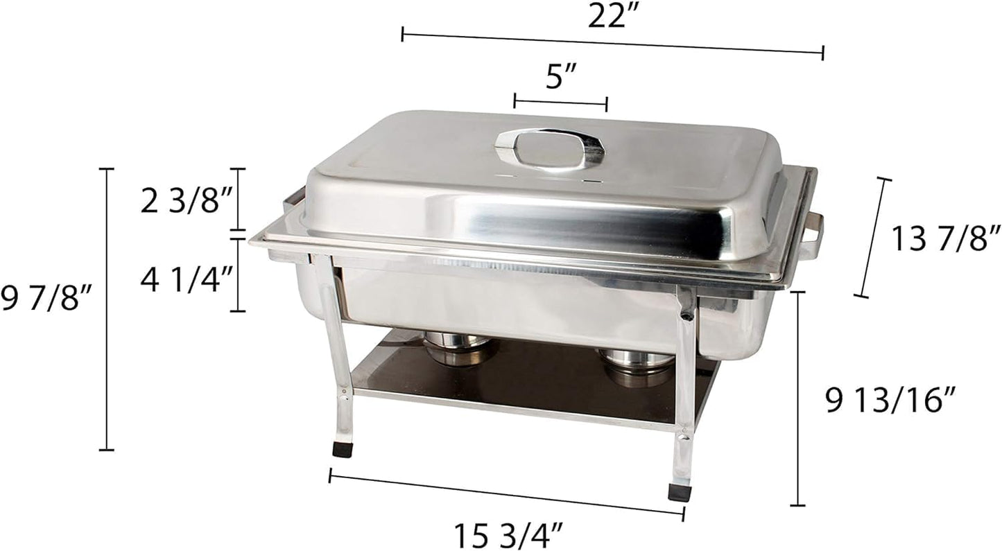 Stainless Steel Full Size Continental Chafing Dish Brass Accent Complete Set- Food Warmer Chafers and Buffet Warmer Sets for Catering Event Party Holiday Buffet Weddings Catering