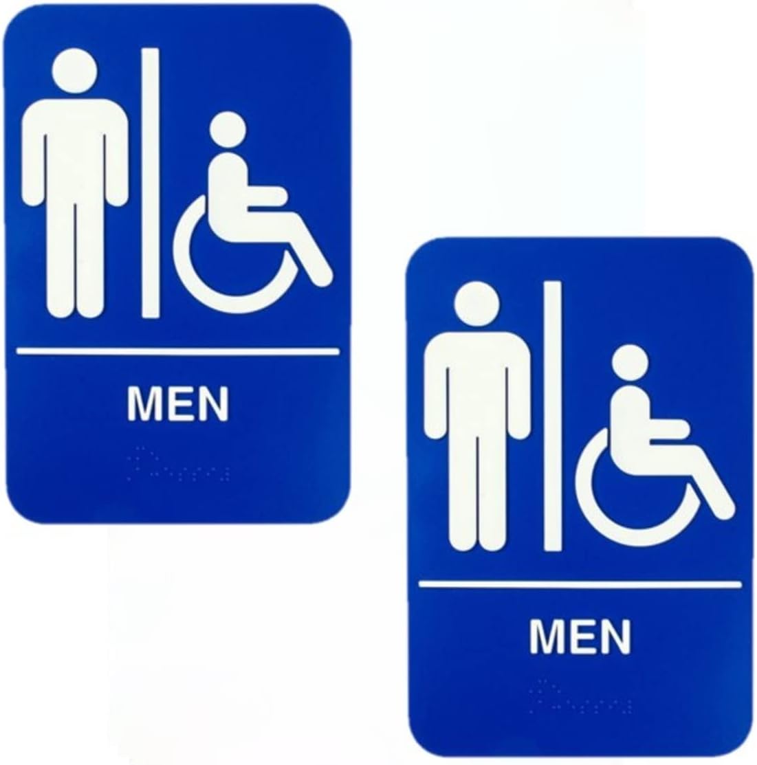 6" x 9" Men/ Wheelchair Accessible Restroom Sign with Braille Easy Peel Self-Adhesive White on Blue Color Set of 2- Waterproof Self Adhesive Store Signs Indoor/Outdoor Warning Marker Home Business Use