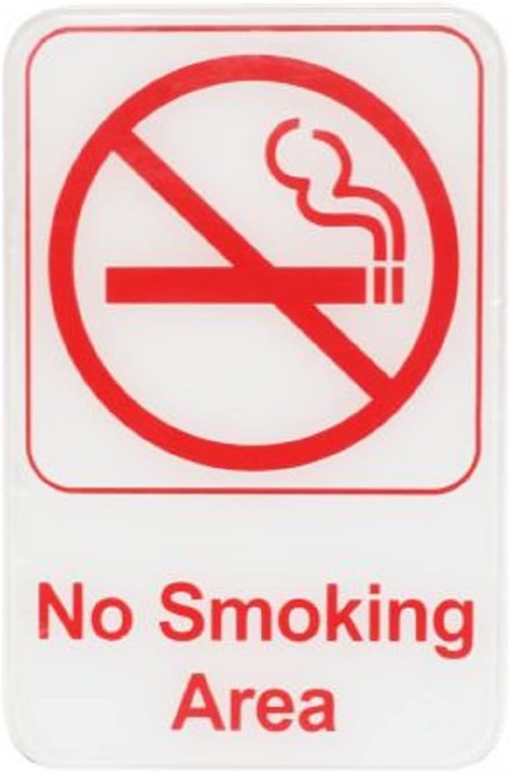 6" x 9" No Smoking Area Sign with Easy Peel Self-Adhesive Red on White Color Set of 2- Waterproof Self Adhesive Store Signs Indoor/Outdoor Warning Marker Home Business Use