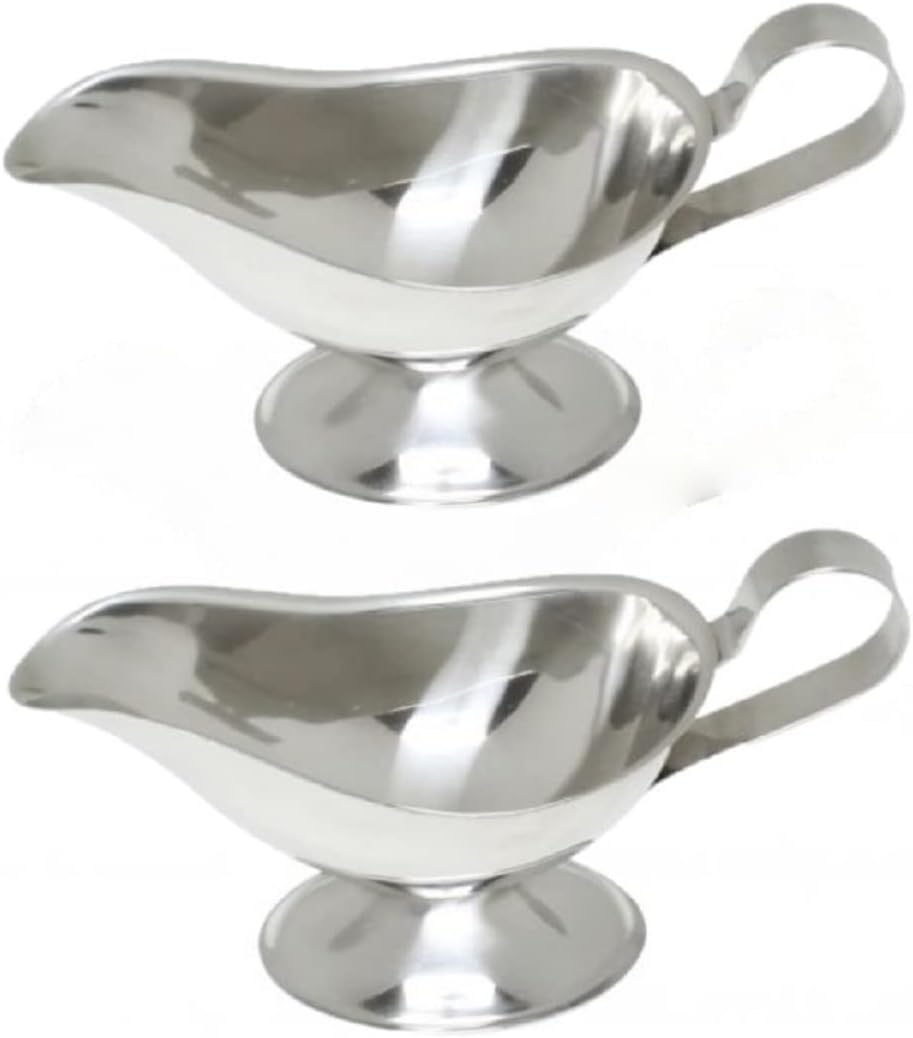 Stainless Steel Gravy Boat with Contoured Handle Set of 2 - Serving Dispenser for Gravy Cream Sauce Salad Dressing Sauce Jug Ideal Sauce Serving Dish for Dinner Holiday