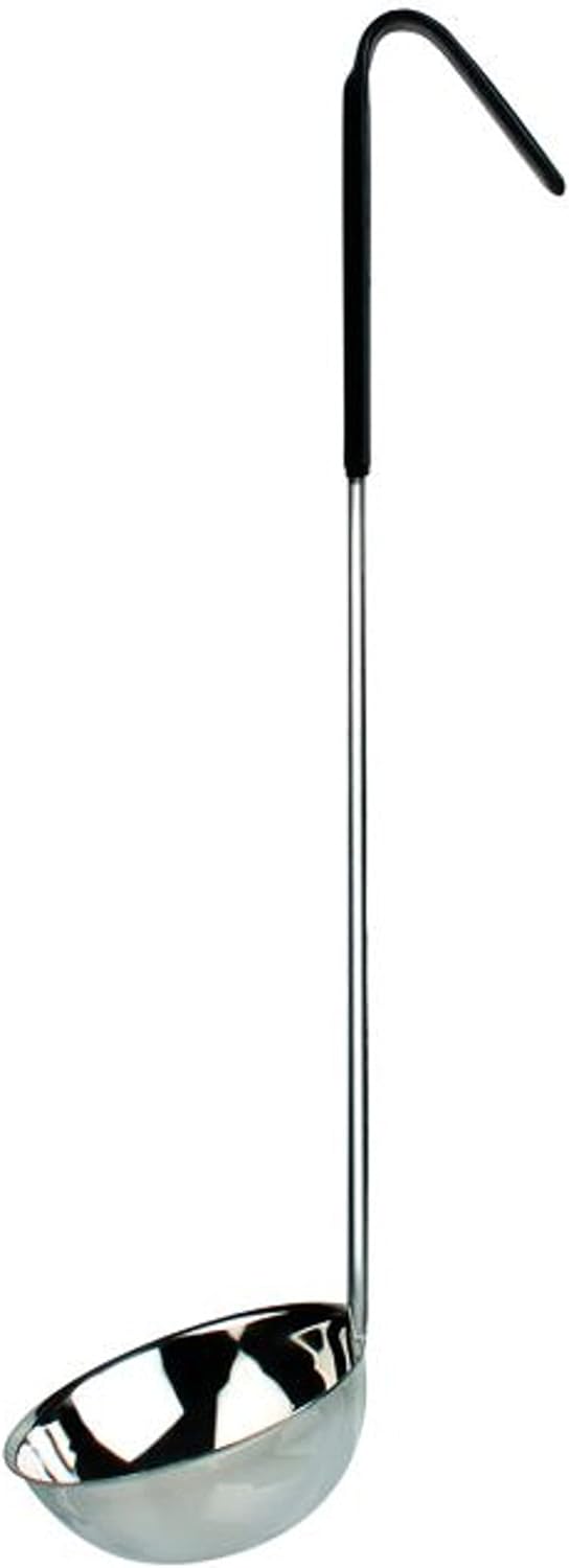 Stainless Steel Ladle with Hooked Handle - Best Kitchen Accessories for Stirring Portioning and Serving Soups Chili and Stew in Restaurants and at Home