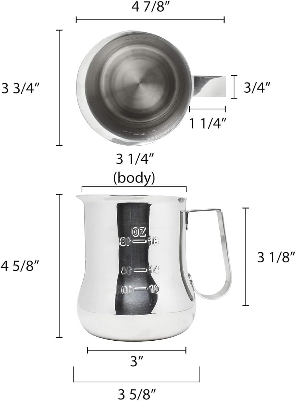 Stainless Steel Espresso Milk Steaming Pitcher with Measuring Scale- Steaming Pitcher Coffee Bar Cappuccino Barista Tools Milk Jug Steamer Frother Cup