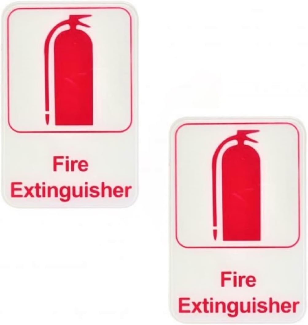 6" x 9" Fire Extinguisher Sign with Easy Peel Self-Adhesive Red on White Color Set of 2- Waterproof Self Adhesive Store Signs Indoor/Outdoor Warning Marker Home Business Use