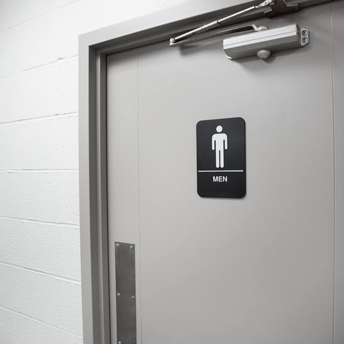 Set of 2 Men Restroom Sign with Braille 6" x 9" with Easy Peel Self-Adhesive White on Black Color- Bathroom Signs Waterproof Long-Lasting Self Adhesive for Indoor/Outdoor Home or Business Use