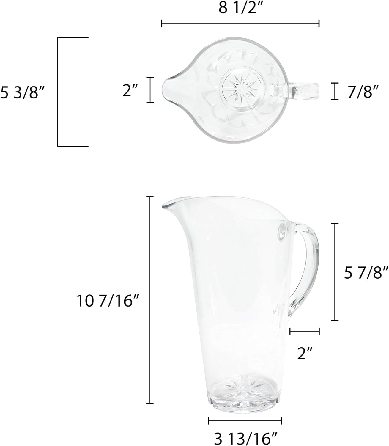 Water Pitcher Polycarbonate- Carafe Clear Plastic Pitcher Juice Containers for Water Iced Tea Juice Beverage Milk Cold Brew Mimosa Bar Perfect for Home and Restaurants