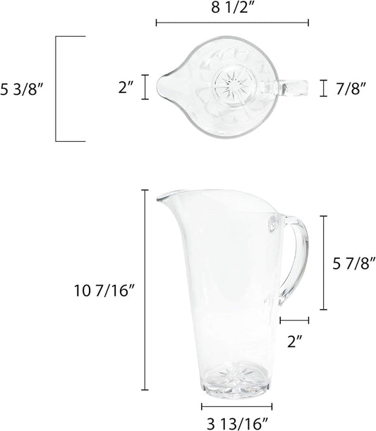 Water Pitcher Polycarbonate- Carafe Clear Plastic Pitcher Juice Containers for Water Iced Tea Juice Beverage Milk Cold Brew Mimosa Bar Perfect for Home and Restaurants