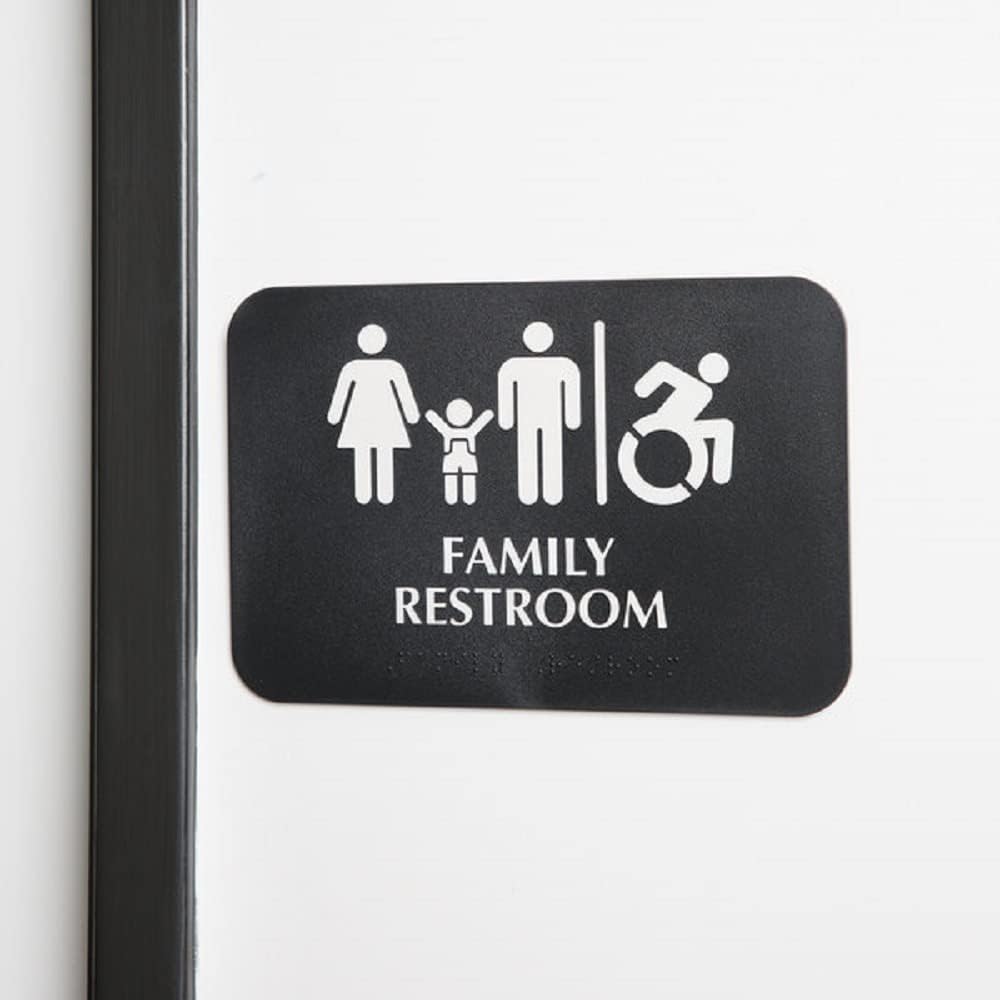 9" x 6" Family Restroom/Accessible Restroom Sign with Braille with Easy Peel Self-Adhesive White on Black Color Set of 2- Door Sign Waterproof Self Adhesive Store Signs Indoor/Outdoor Warning Marker Home Business Use
