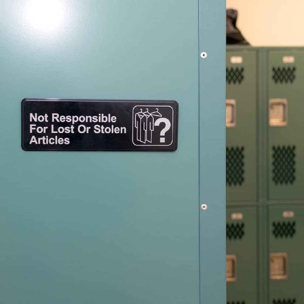 9" x 3" Not Responsible for Lost or Stolen Articles Sign with Easy Peel Self-Adhesive White on Black Color Set of 2- Door Sign Waterproof Self Adhesive Store Signs Indoor/Outdoor Warning Marker Home Business Use