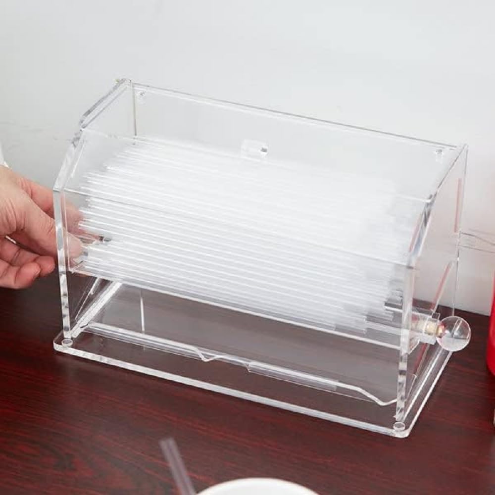 Acrylic Straw Dispenser Clear Color 12-5/8" x 5-5/8" x 6-7/8"-Reusable Straw Holder Straw Dispenser Straw Organizer for Countertop Coffee Bar Supplies Restaurants and Fast Food