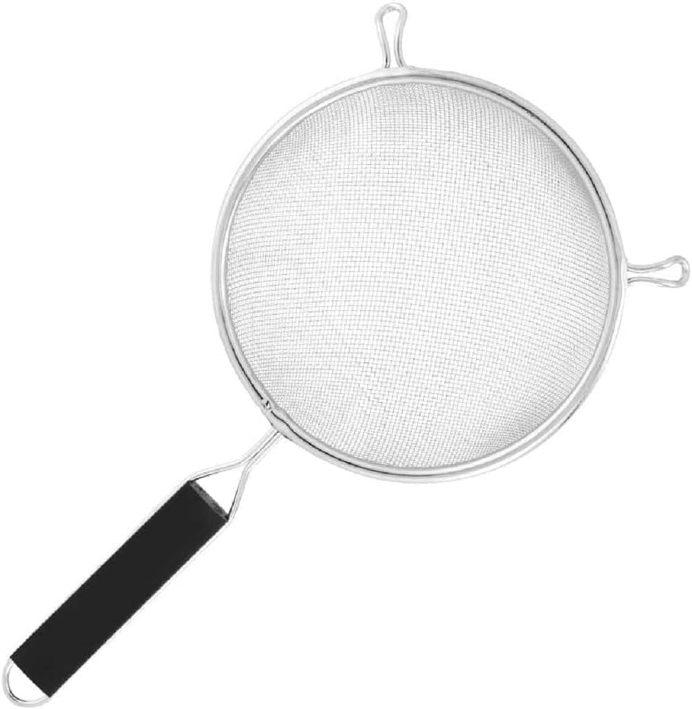 Mesh Strainer Stainless Steel Handle Length Black Plastic Handle- Kitchen Utensil Food Strainer Skimmer Spoon Cooking Sieve Sifters Pasta Fruits Vegetable