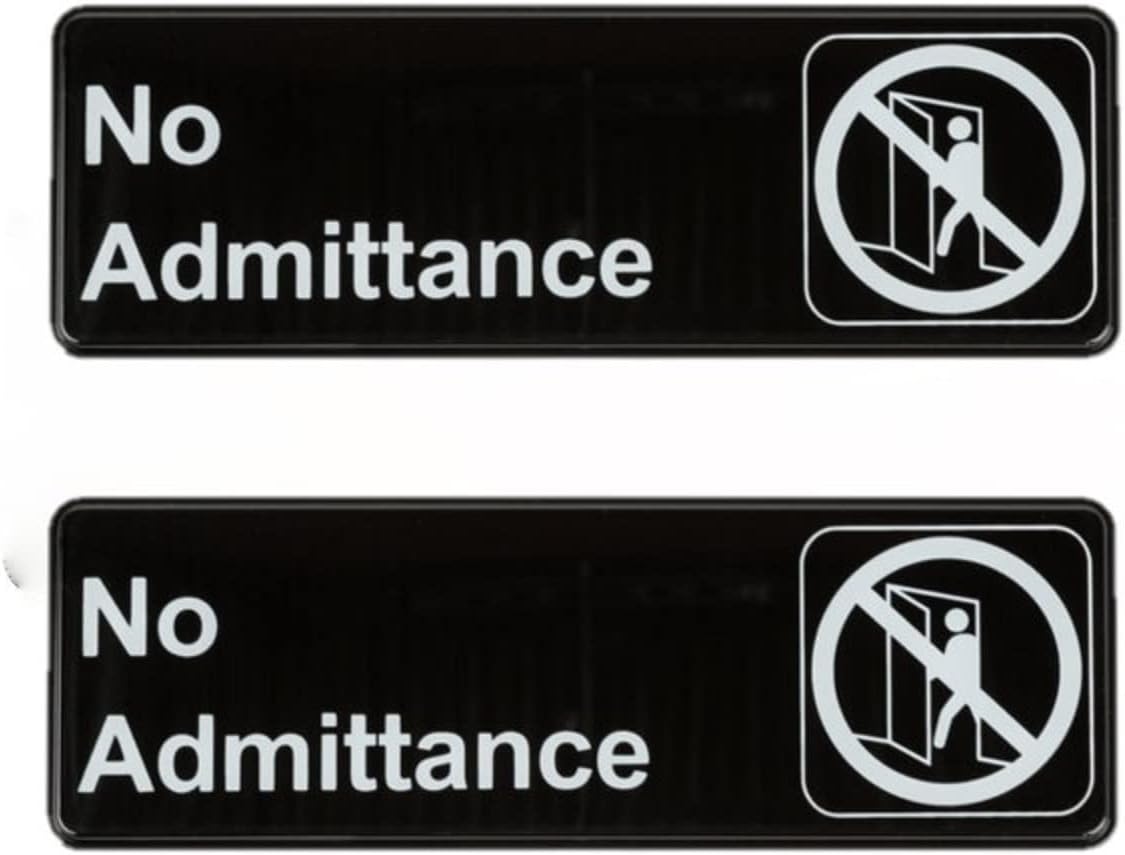 9" x 3" No Admittance Sign with Easy Peel Self-Adhesive White on Black Color Set of 2- Door Sign Waterproof Self Adhesive Store Signs Indoor/Outdoor Warning Marker Home Business Use