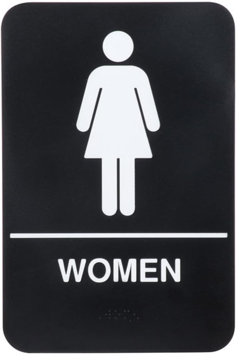 6" x 9" Women Restroom Sign with Braille Easy Peel Self-Adhesive White on Black Color Set of 2- Waterproof Self Adhesive Store Signs Indoor/Outdoor Warning Marker Home Business Use