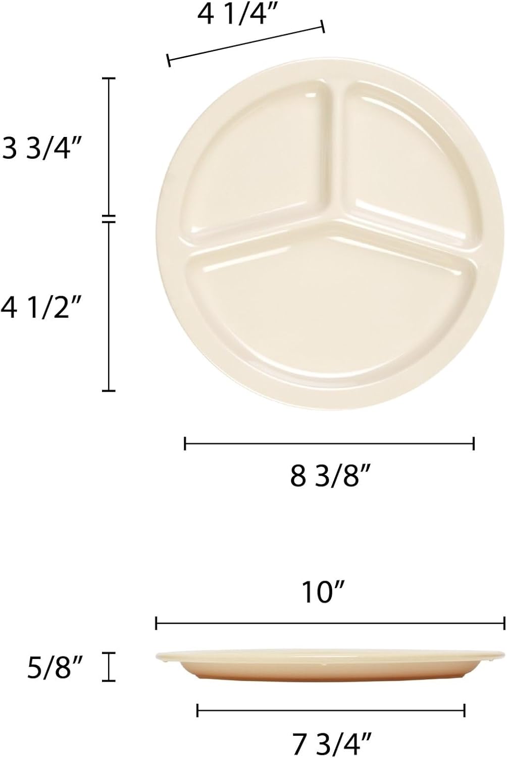 3 Compartment 10 1/4” Divided Plate Melamine Set of 12- Dishwasher Safe Break-Resistant Serving Platter Dinner Plates Portion Plates for Dinner Home Kitchen Restaurants