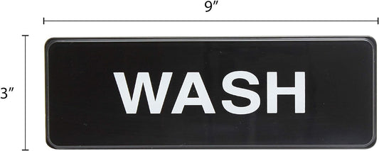9" x 3" Wash Sign with Easy Peel Self-Adhesive White on Black Color Set of 2- Door Sign Waterproof Self Adhesive Store Signs Indoor/Outdoor Warning Marker Home Business Use