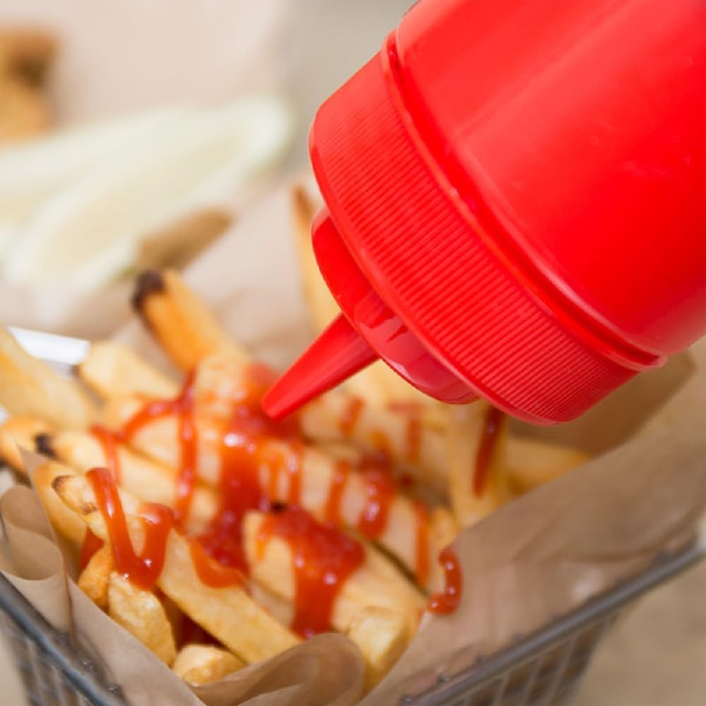 Set of 6 Squeeze Condiment Wide Mouth Dispensing Bottles - Plastic Squeeze Bottle for Sauces Spreads Ketchup Mustard Mayo Hot sauces and Olive oil