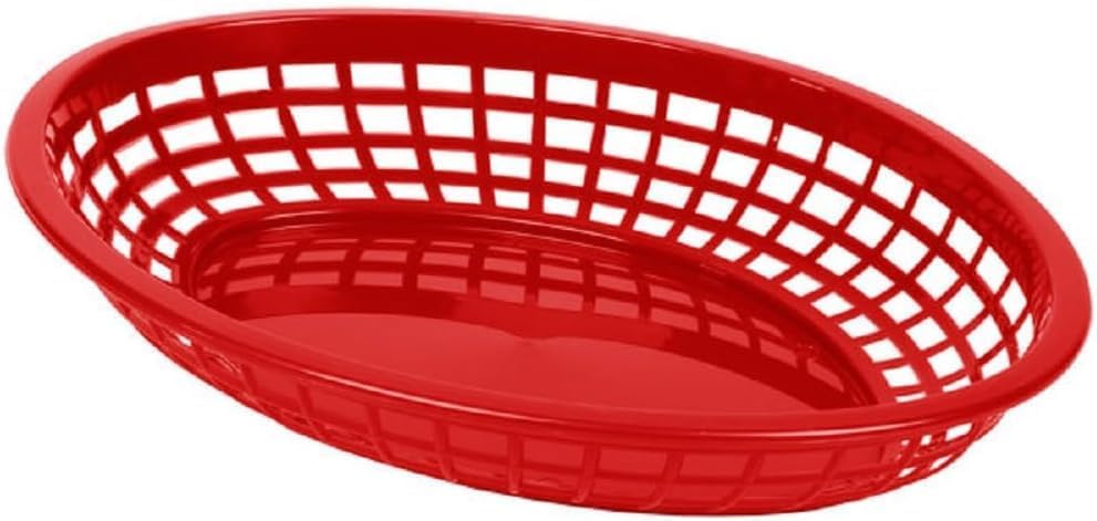 9-3/8" Oval Fast Food Basket Plastic - Fry Fast Food Reusable Foodservice Restaurant Diner Tray Plates Restaurant Deli Serving Chicken Burgers Sandwiches & Fries
