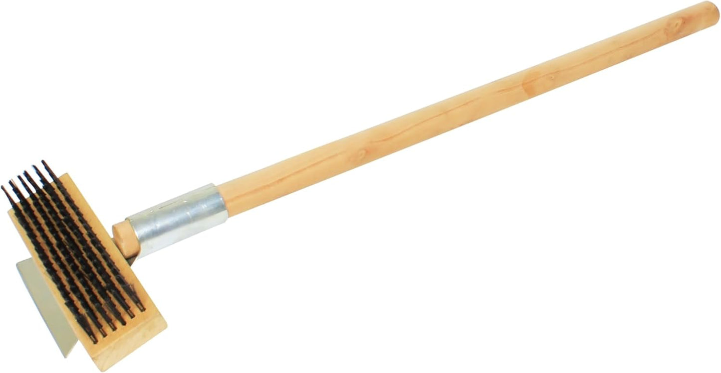 Pizza Oven Brush with Scraper Black Metal Wire Brush with Wooden Handle-Pizza Oven Cleaning Brush for Pizza Stone Grill Brush Outdoor BBQ Cleaning Oven Accessories