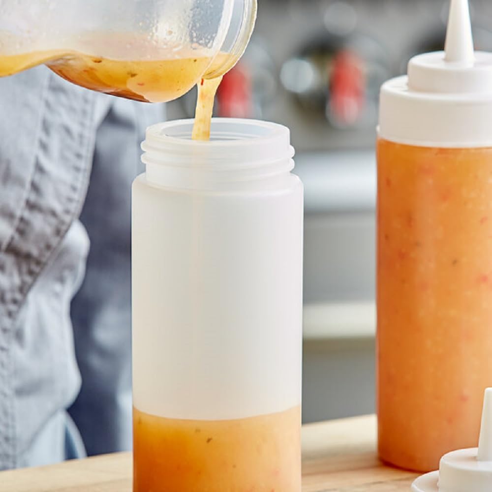 Set of 6 Squeeze Condiment Wide Mouth Dispensing Bottles - Plastic Squeeze Bottle for Sauces Spreads Ketchup Mustard Mayo Hot sauces and Olive oil