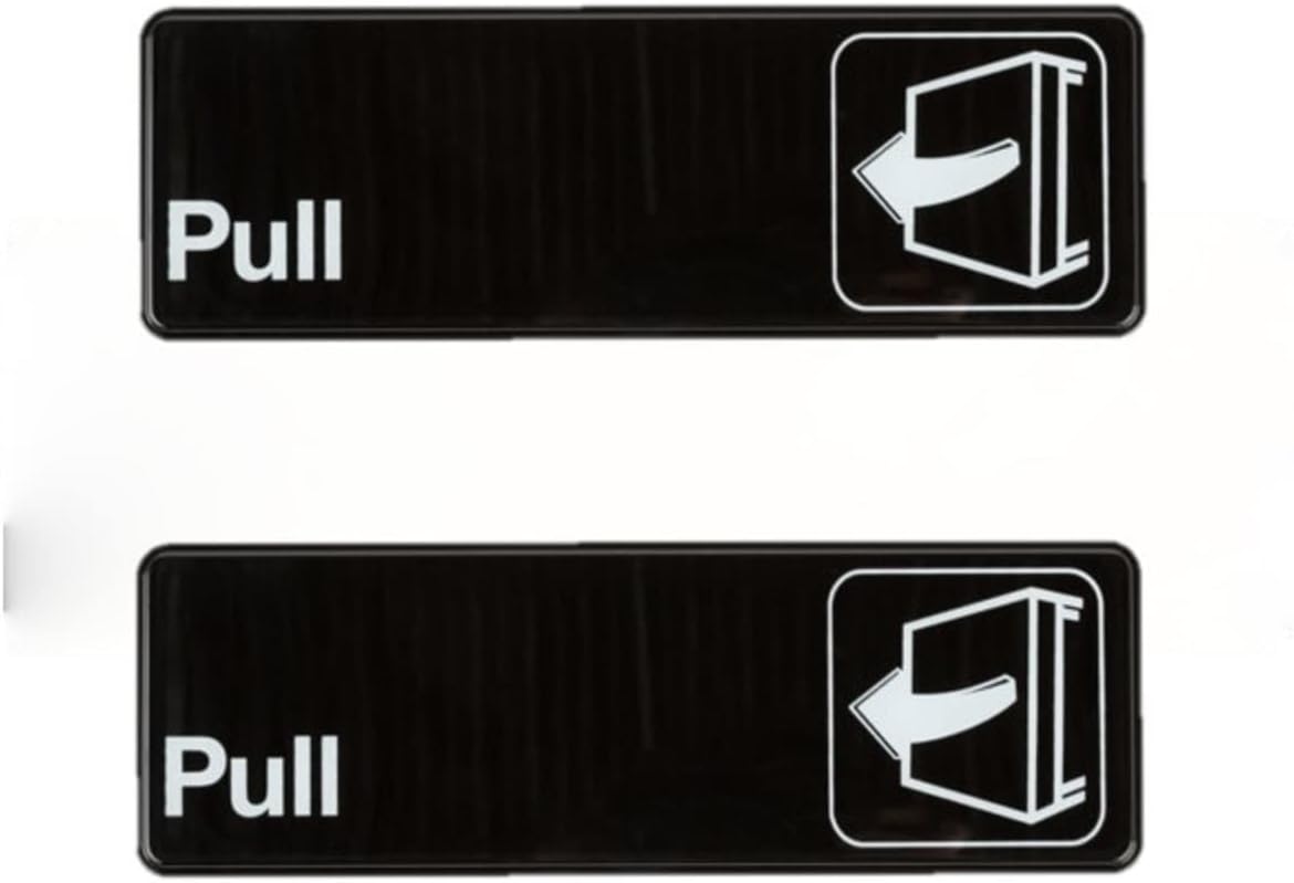 9" x 3" Pull Sign with Easy Peel Self-Adhesive White on Black Color Set of 2- Door Sign Waterproof Self Adhesive Store Signs Indoor/Outdoor Warning Marker Home Business Use