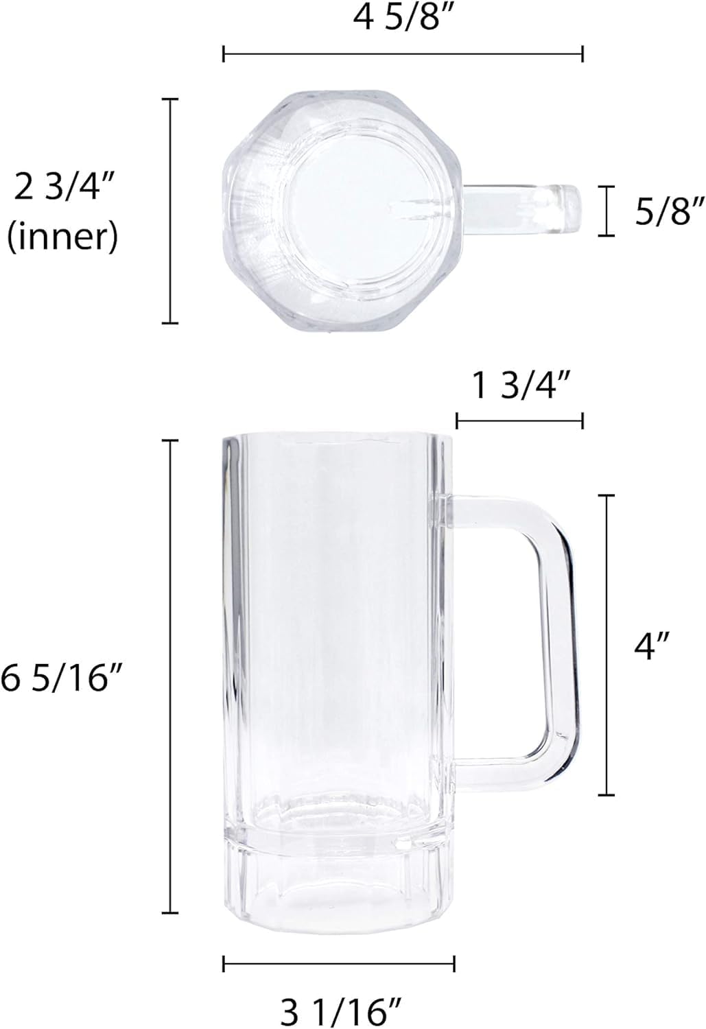 16 oz Beer Mug Polycarbonate with Handle- Drinking Cup for Beverage Root Beer Floats Beer Bar Alcohol Dishwasher Safe Break-Resistant Shatter-Resistant Craft Beers Gift Ideas